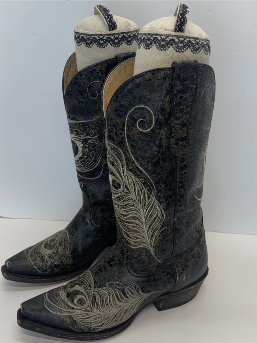 Womens Roper square Toe Peacock feather Embroidery Cowboy Boots Brown Size 9